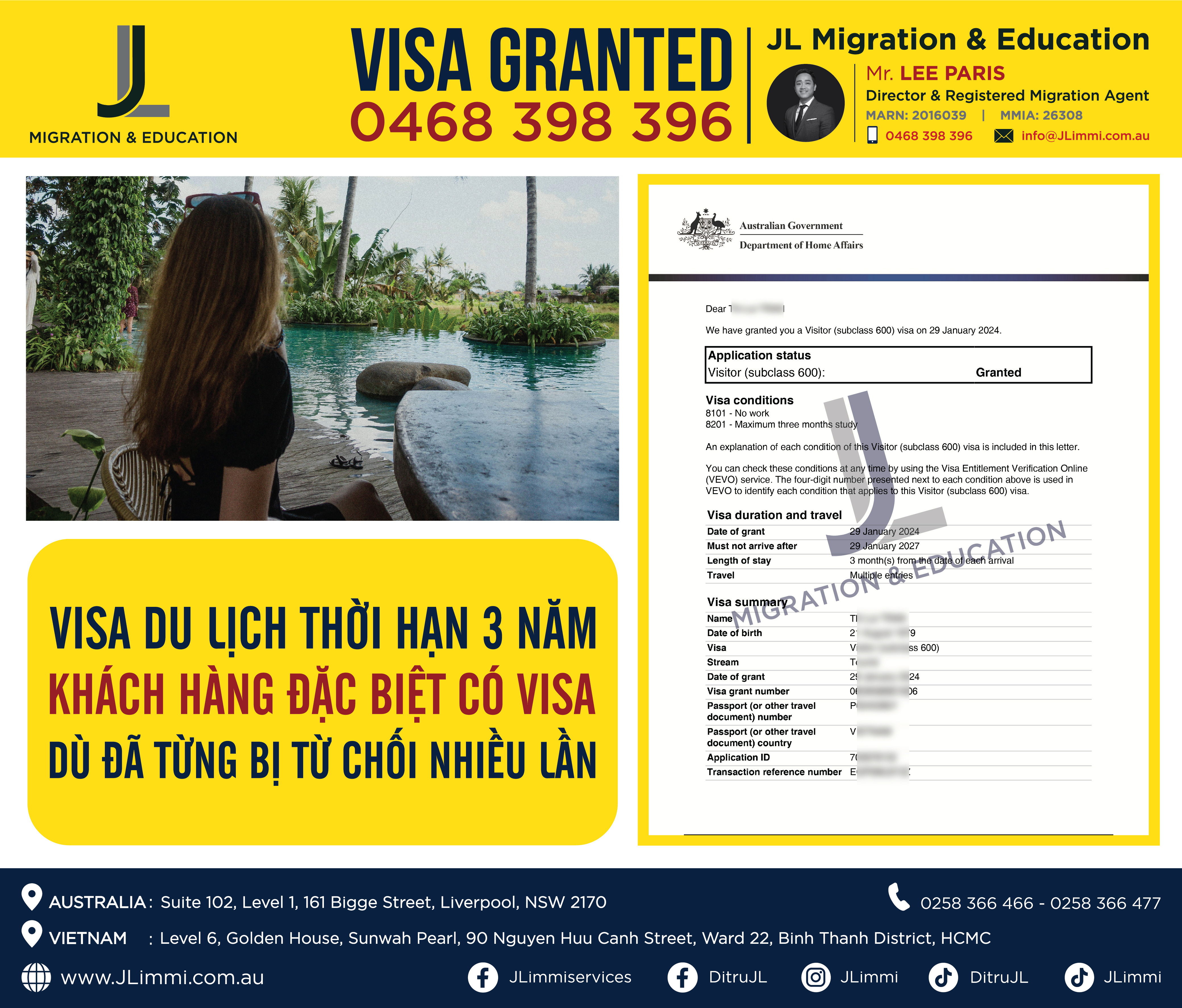 Visa du lịch thời hạn 3 năm: Khách hàng đặc biệt có visa, dù đã từng bị từ chối nhiều lần Visa du lịch thời hạn 3 năm: Khách hàng đặc biệt có visa, dù đã từng bị từ chối nhiều lần